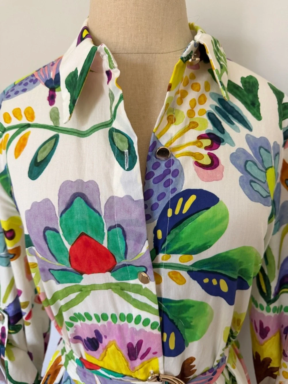 Zara Cream Maxi Shirt Dress with Multicolor Floral Motif - Picture 3 of 9